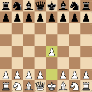 White puts a pawn on e4 to start the game